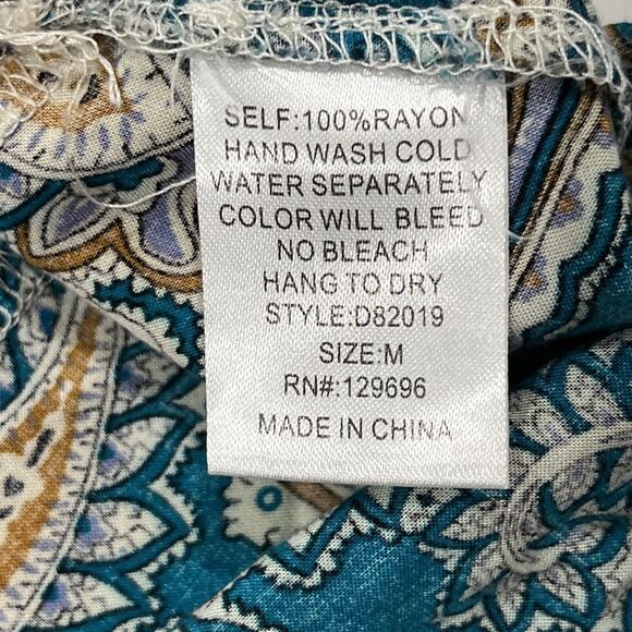 Buttons Sleeveless Pull Over Tunic Geometric Paisley Boho Blouse Shirt Sz M - Picture 7 of 8